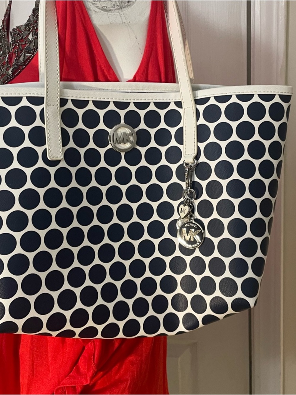 Michael Kors Navy and White Polka Dot Tote